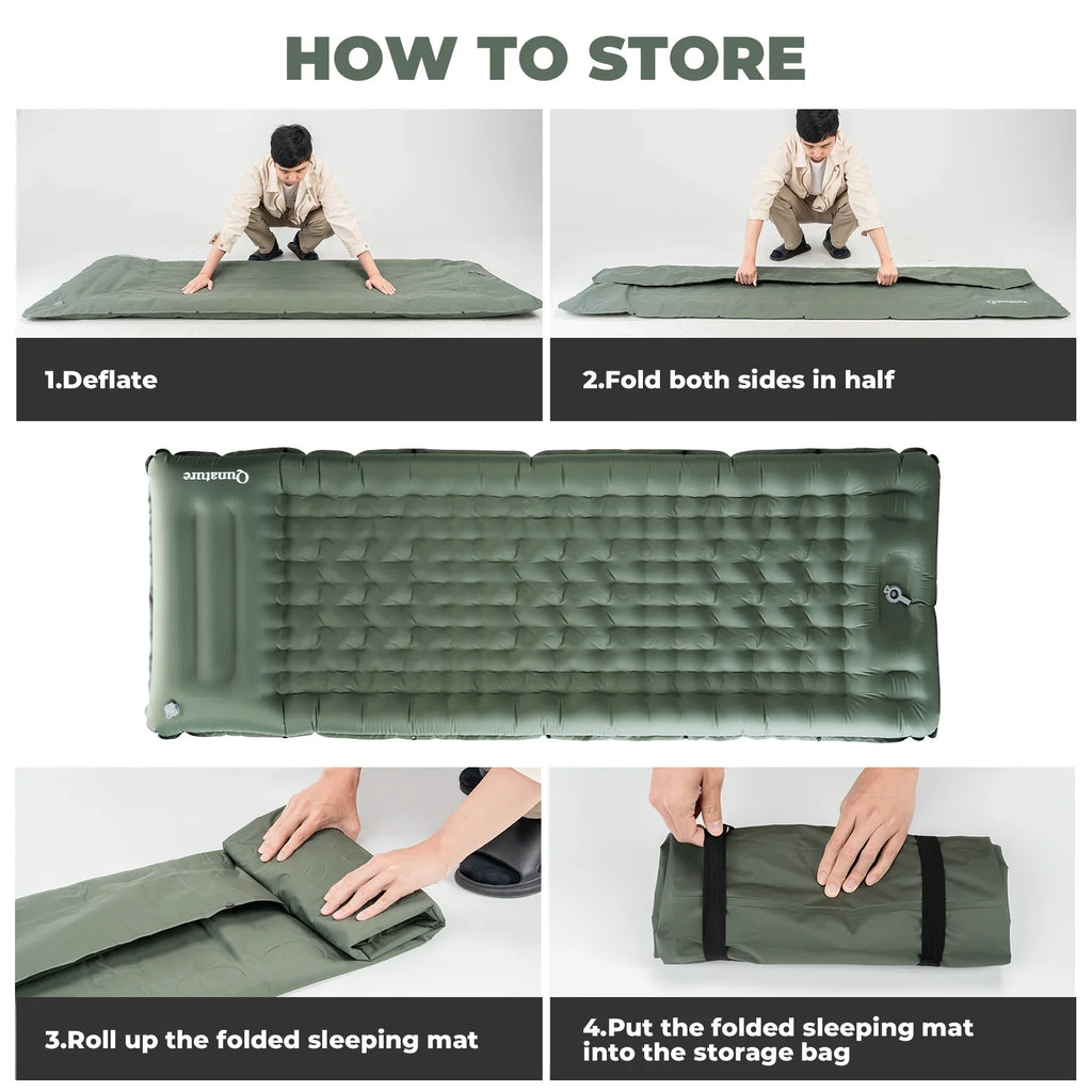 Ultra-Light Inflatable Sleeping Pad with Built-in Pillow for Outdoor Camping