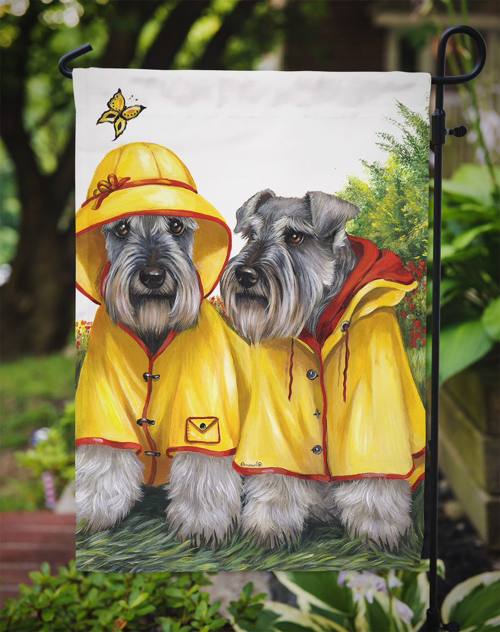 Schnauzer Rain Gear Garden Flag – Decorative Outdoor Yard Flag PPP3164GF