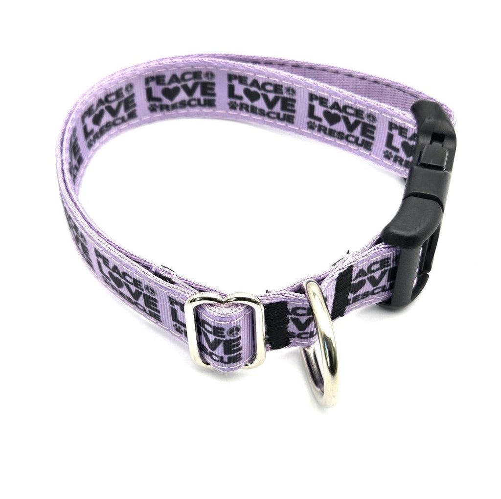 Peace Love Rescue Dog Collar | 1 Inch Wide | Adjustable 14-22 Inches | Lavender Purple Rescue Pet Gear | Shelter Advocate Gift