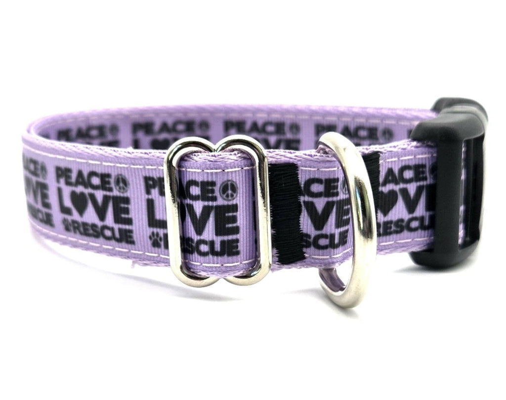 Peace Love Rescue Dog Collar | 1 Inch Wide | Adjustable 14-22 Inches | Lavender Purple Rescue Pet Gear | Shelter Advocate Gift